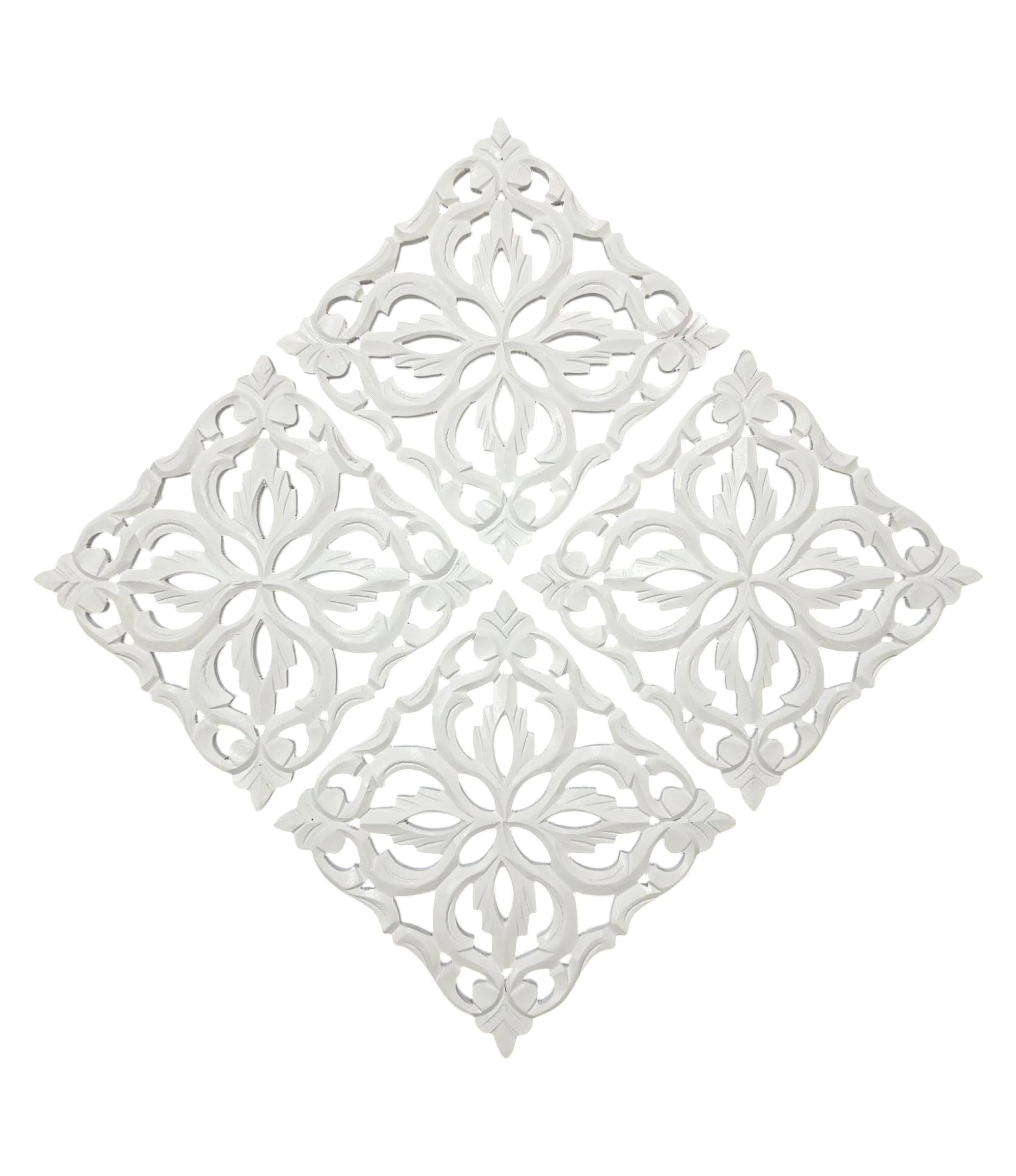 Classic Crafts Wooden Wall Hanging Decorative Panel, Square Floral Carved Panels and wall Art 8 x 8 Inch, Set of 4 (White)-image-28