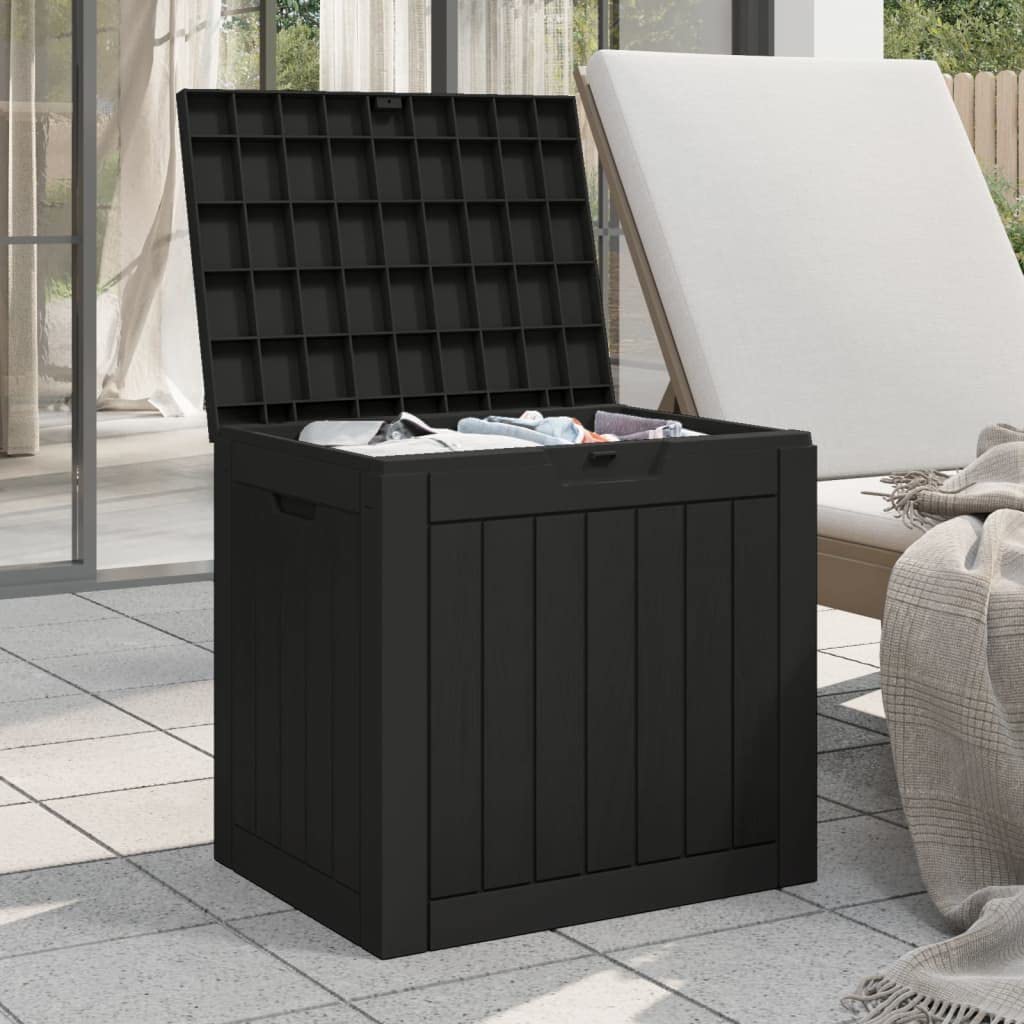 Générique Scatola portaoggetti da giardino nera 118L polipropilene imitazione legno, cassa esterna 55,5 x 43 x 53 cm con coperchio e maniglie laterali