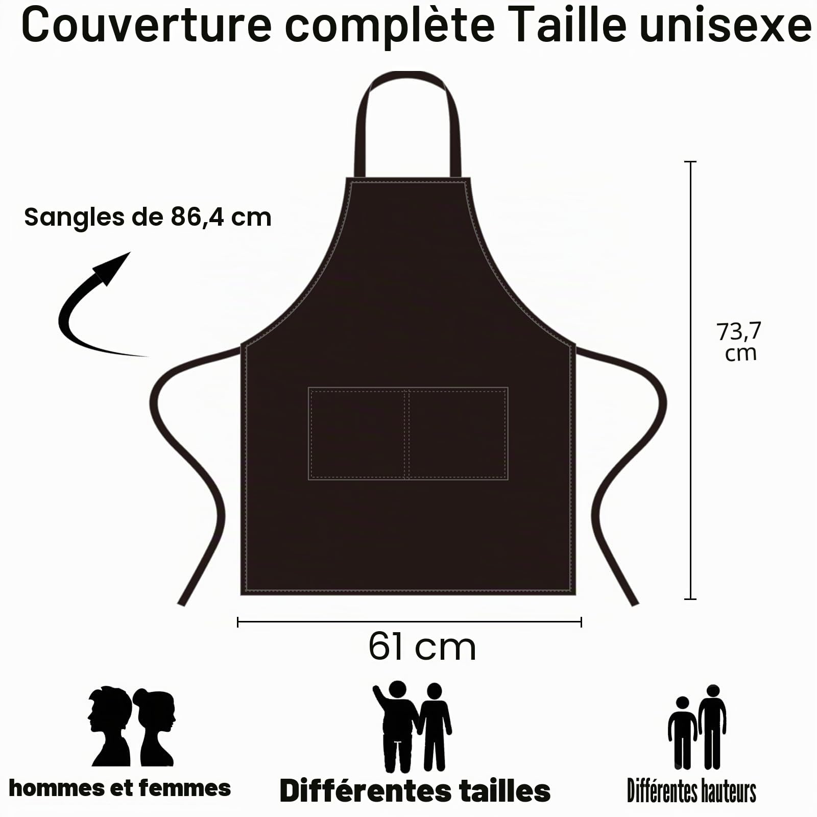 NOBONDO Lot de 12 tabliers unisexes avec 2 grandes poches lavables en machine pour la cuisine, les travaux manuels, le barbecue, le dessin, noir
