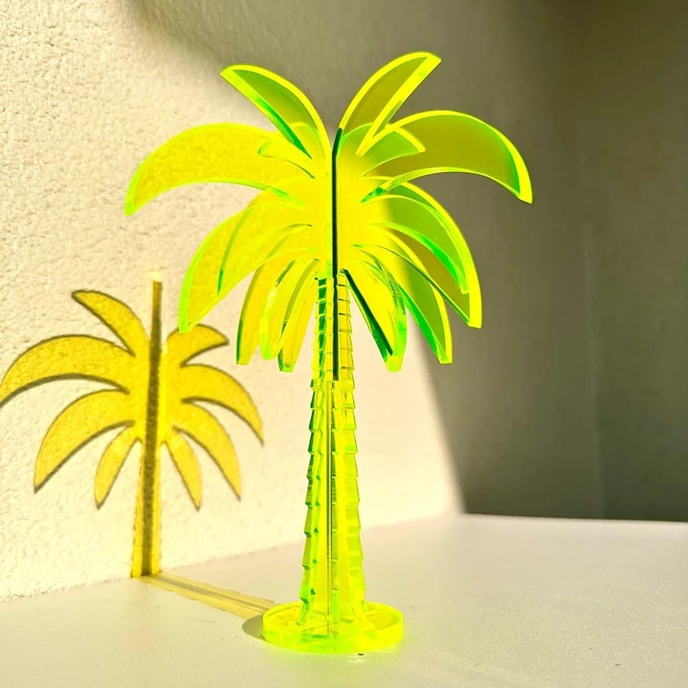 Vibrant Acrylic 3D Palm Trees Decoration - Assorted Sizes and Colors - (Pack of 9) - Ideal for Luau, Hawaiian, or Beach-Themed Party Decorations