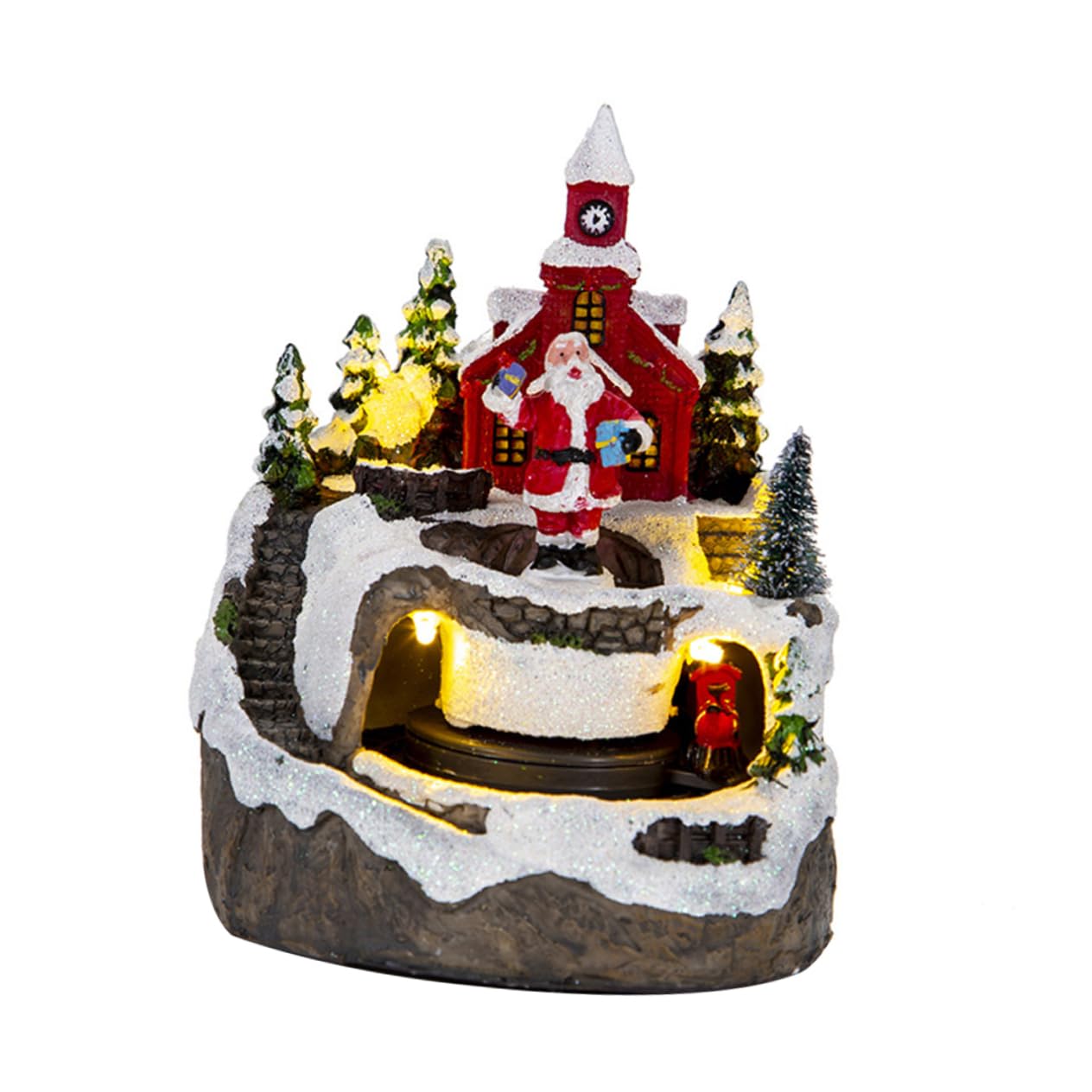 ERINGOGO Lighted Christmas House Figurine Miniature Christmas Village House with Music Perfect Desk Ornament Present