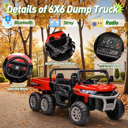 24V Ride on Dump Truck, XL 2 Seater Ride on Cars with Remote Control, 4x200W Powerful Motors, 6-Wheel Suspensions, Electric Dump Bed, Shovel, Kids UTV for Boy Girl