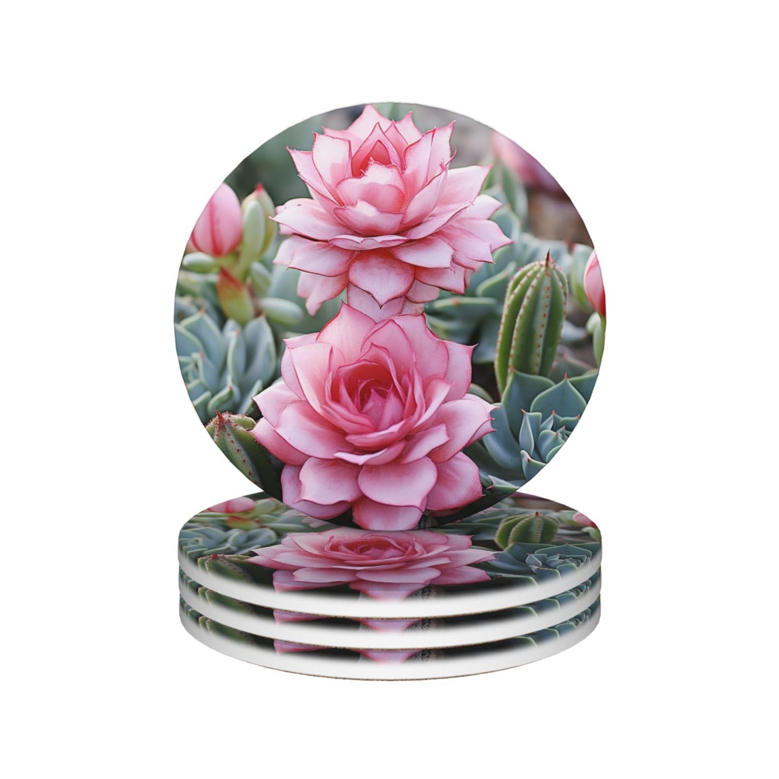Dessous de verre en céramique absorbant avec motif flamant rose pour table basse | Lot de 4
