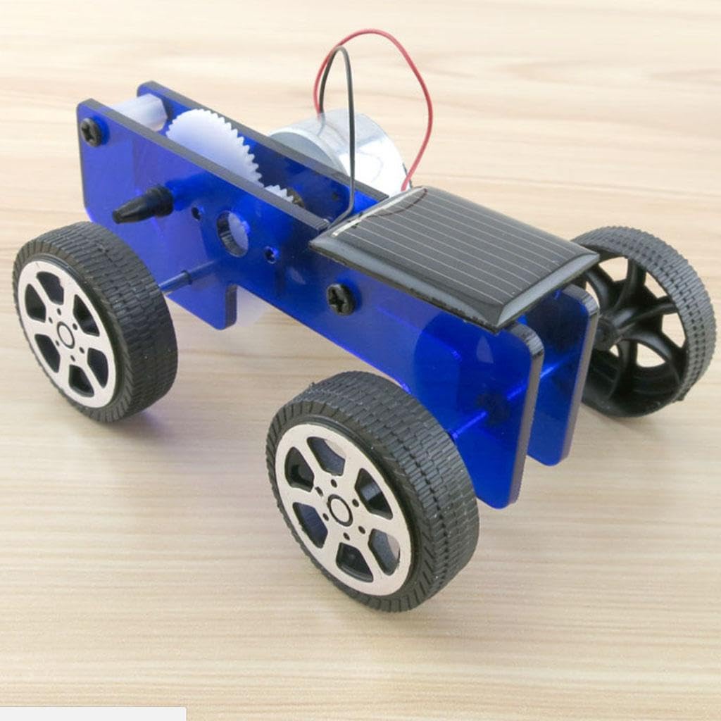 2X Energía Solar, Kit de Coche de Juguete DIY con Energía Solar, Gadget Educativo, Hobby, Azul, 5 Piezas