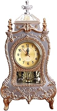 Vintage Analog Display Clock with Hourly Chimes, Silent Night Mode 9PM-6AM, Wall Mountable or Desk Stand for Home Office Decor, White Brown Red, 6.5 x 3.4 x 13 inWhite