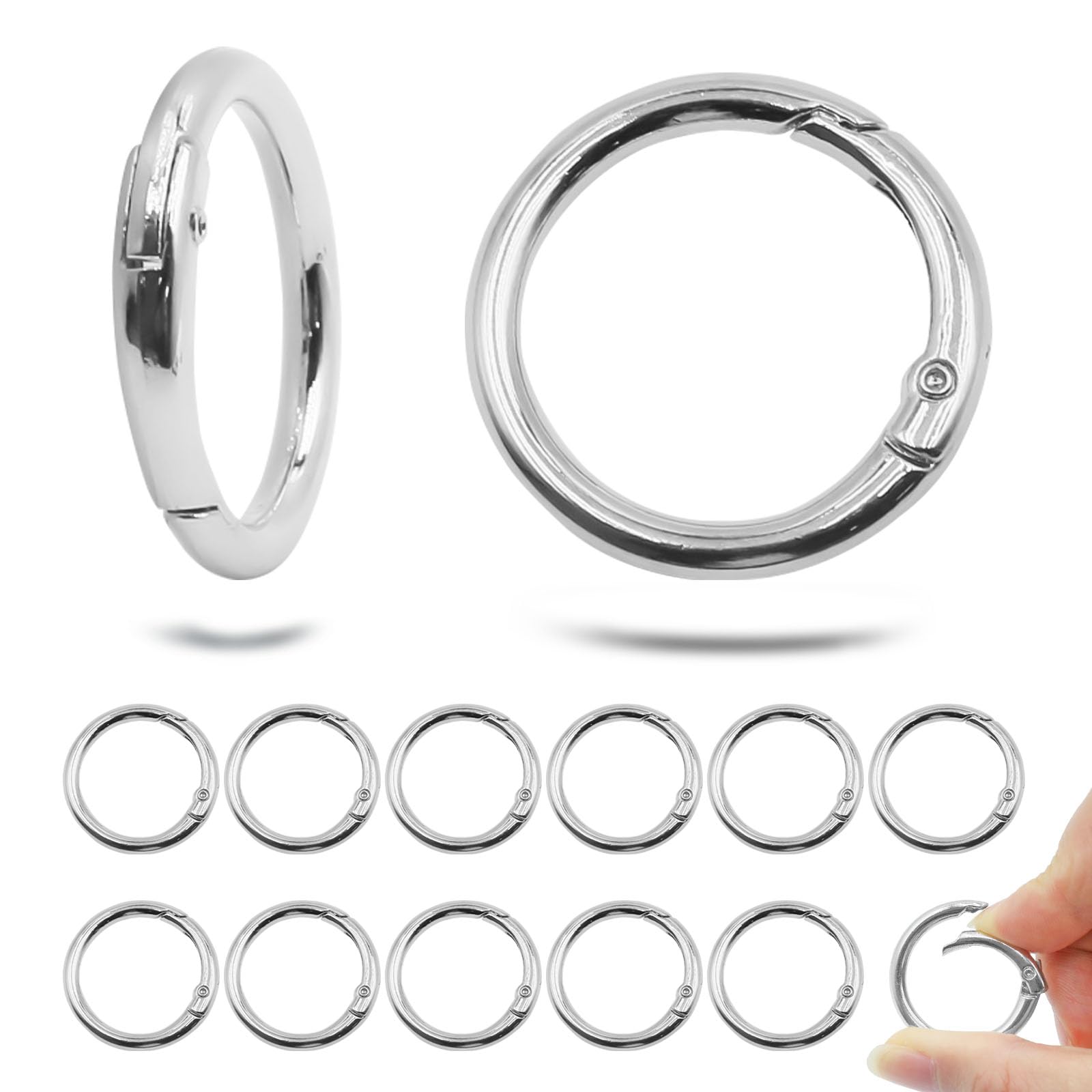 15 Pack 1 Inch O Rings,Round Carabiner Clip Metal Key Ring,Keychain Accessories for Keys,Bags,Buckle,Cards,Small Items,DIY Crafts(Silvery)