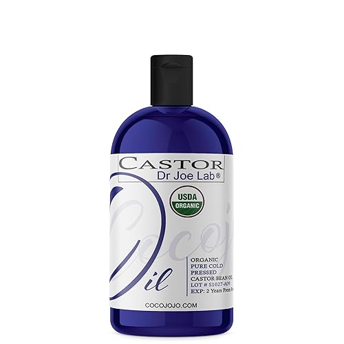Miniatura 1 de Dr Joe Lab Aceite de ricino orgánico, aceite de ricino orgánico prensado en frío, sin refinar, puro certificado por USDA, libre de hexano, sin OMG,