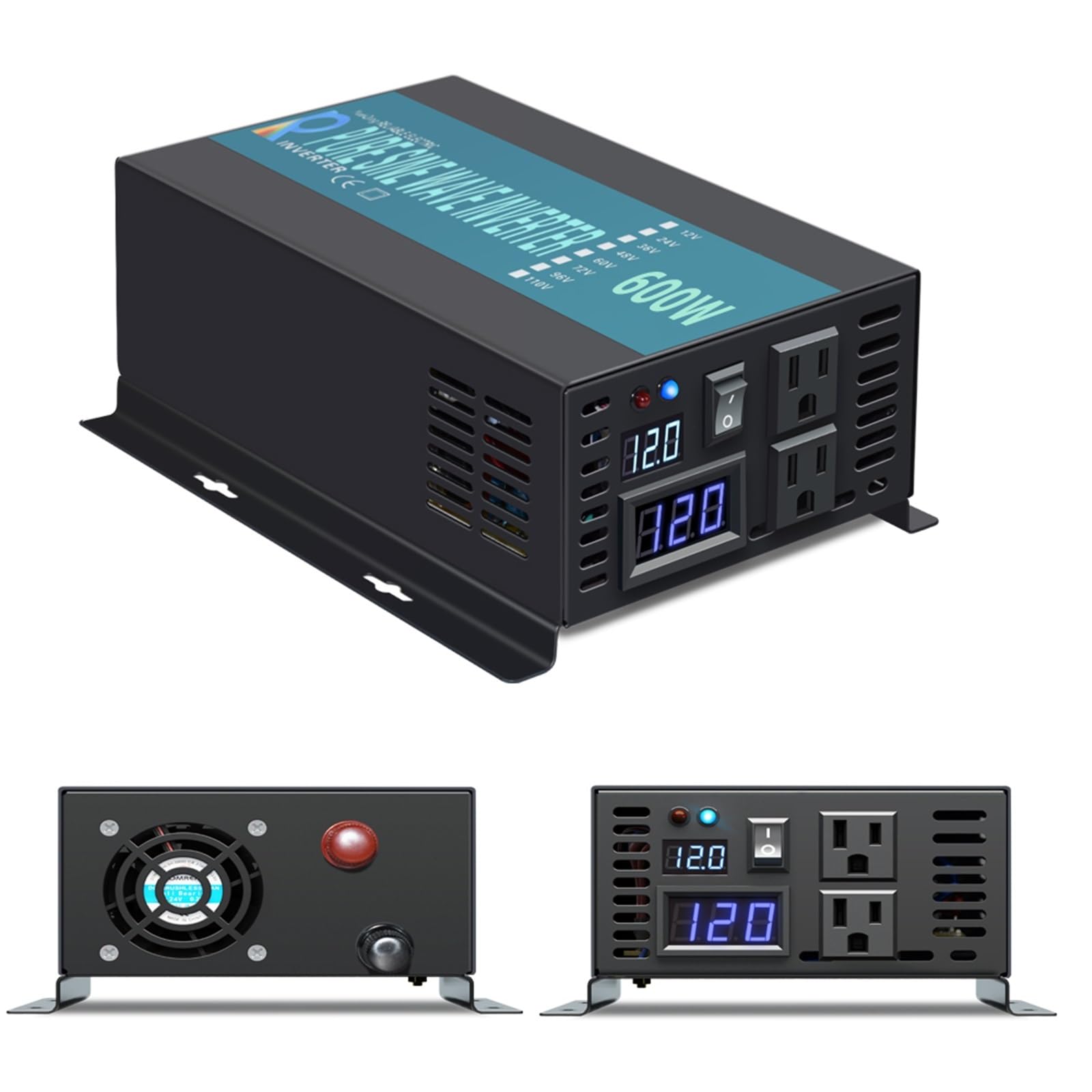 Inversor Solar de Onda sinusoidal Pura 600 W, convertidor Potencia portátil CC a CA, Fuente alimentación doméstica(2 pcs,240)