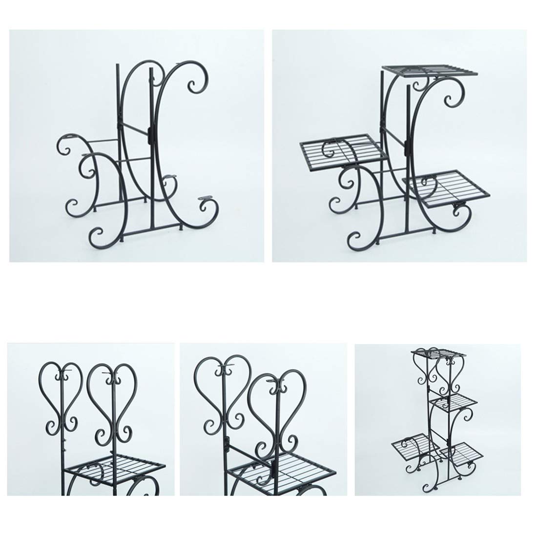 soporte para plantasEscaleras de flores Soporte de flores de metal con 5 estantes Escaleras de plantas para interior Balcón Sala de estar Decoración de jardín al aire libre 50 x 25 x 106 cm (Negro)
