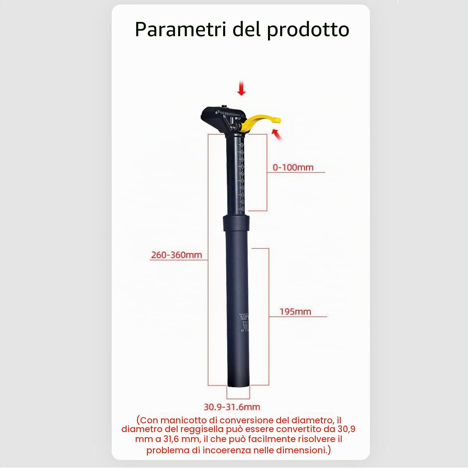 31.6mm Contagocce Bici Reggisella Controllo Manuale Tubo Sella Della Bicicletta 100mm Ammortizzatore Idraulico Regolabile in Altezza per MTB Mountain Road Bike,Reggisella