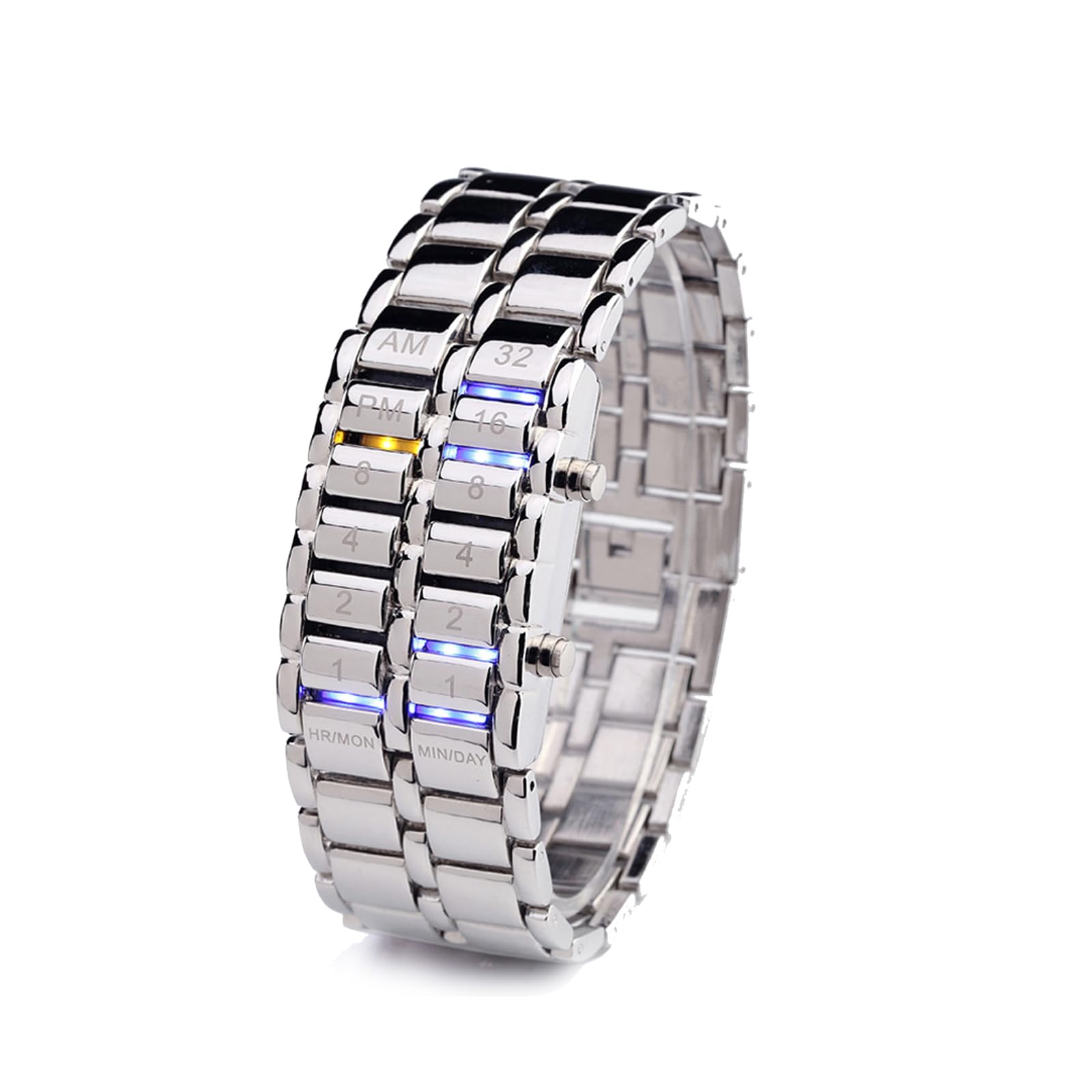 Orologio binario digitale sportivo, design unico impermeabile Orologi fantastici Lunetta rettangolare Orologio da polso in acciaio inossidabile Luce a LED Calendario Settimana Moda per uomo