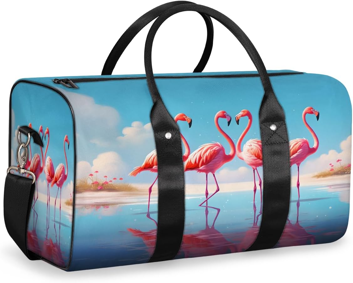Flamingos Flowers Coast Travel Duffel Bag for Women Men Large Capacity Overnight Weekender Bags for Lightweight Waterproof Sport Gym Bag for Workout Yoga Swim