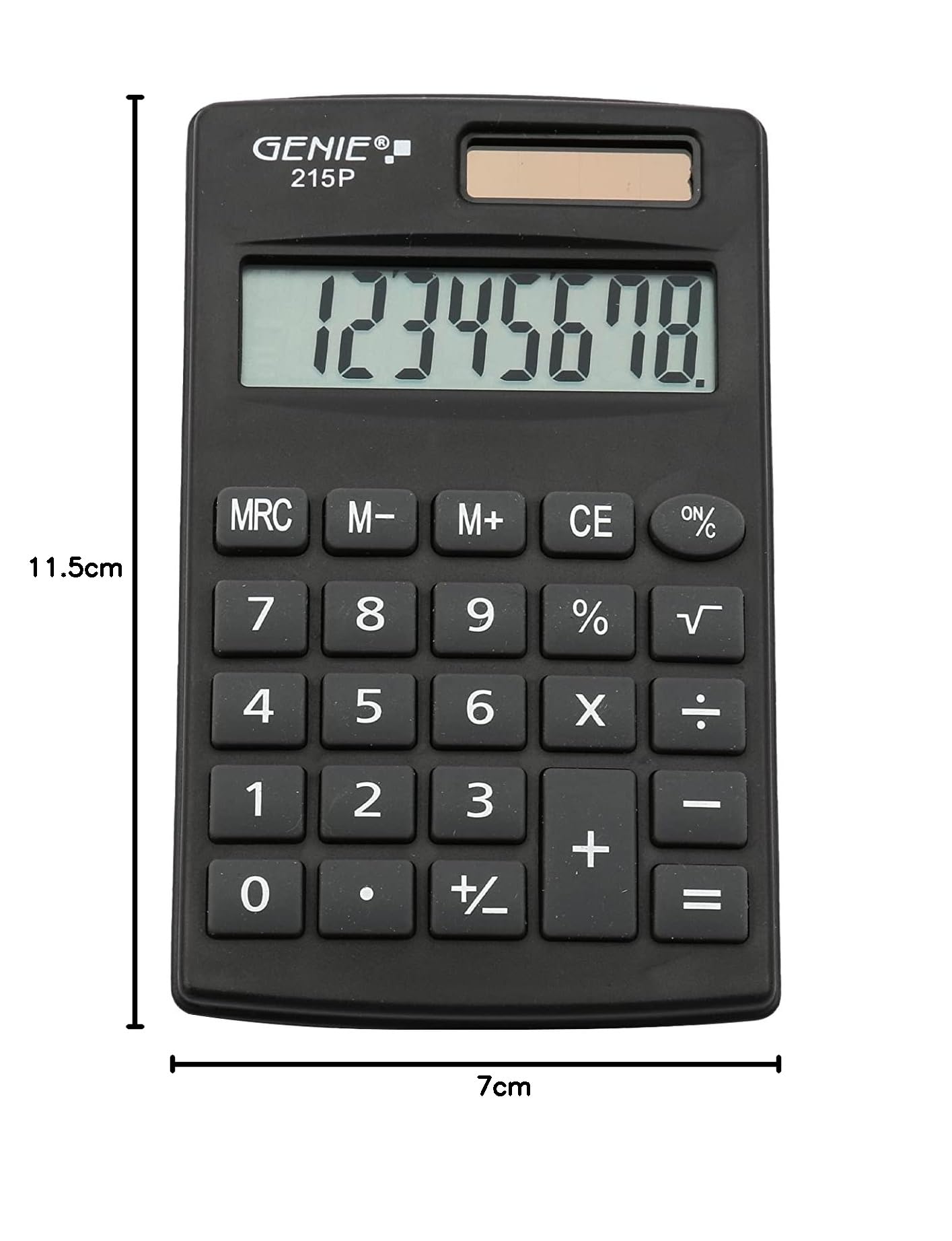 Genie Calculatrice 215 Chiffres P8 Double Alimentation Solaire Pile Design Compact Gris