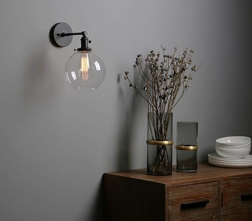 Miniatura 5 de Phansthy Aplique de pared industrial con interruptor, lámpara de tocador negro mate con toldo de globo de 7.87 pulgadas (negro mate)
