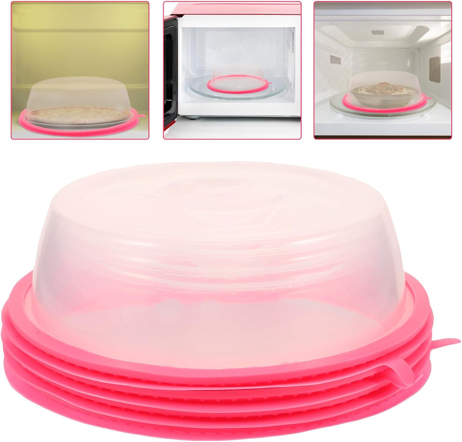 Luxshiny 4pcs Red Plastic Microwave Oven Splatter Covers with Splatter Guard Function to Keep Food Clean, Microwave Food Plate Covers for Kitchen Use