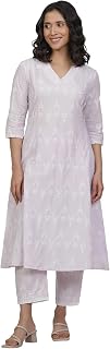 W for Woman Yellow Cotton Embroidered Flared Kurta, Straight Pants and Dupatta Set Price In India