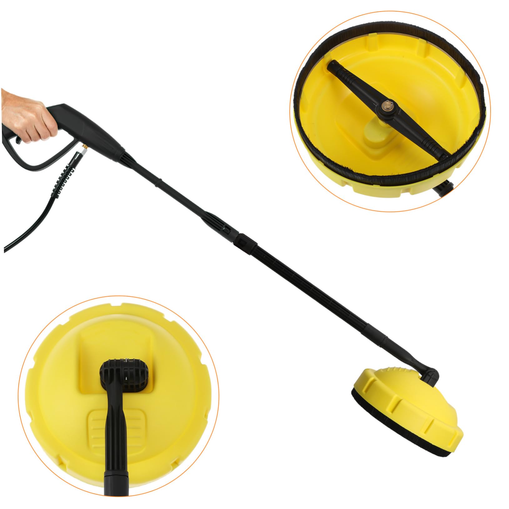 Mikikit Hidrolavadora De Automóviles Rotativa De Alta Presión para Limpieza De Patios y Garajes con Boquilla Giratoria y Mango Largo Ajustable