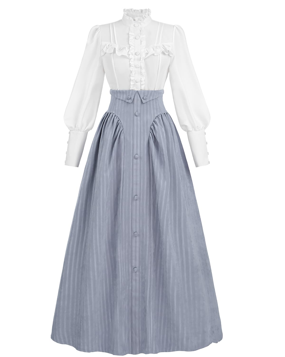 CR ROLECOS Victorian Dress for Women Edwardian Renaissance Costume Medieval Vintage 1800s Dresses, Grayish Blue S — image 1