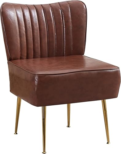 Miniatura 24 de Moderno juego de 3 sillas decorativas de piel sintética, tapizadas, con respaldo de alas sin brazos con patas doradas, cómodo sofá individual, Rojo