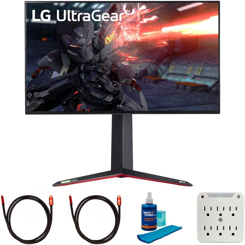 LG 27GN950-B 27 inch Ultragear 4K UHD Nano IPS 1ms 144Hz G-Sync Gaming Monitor Bundle with 2X 6FT Universal 4K HDMI 2.0 Cable, Universal Screen Cleaner and 6-Outlet Surge Adapter