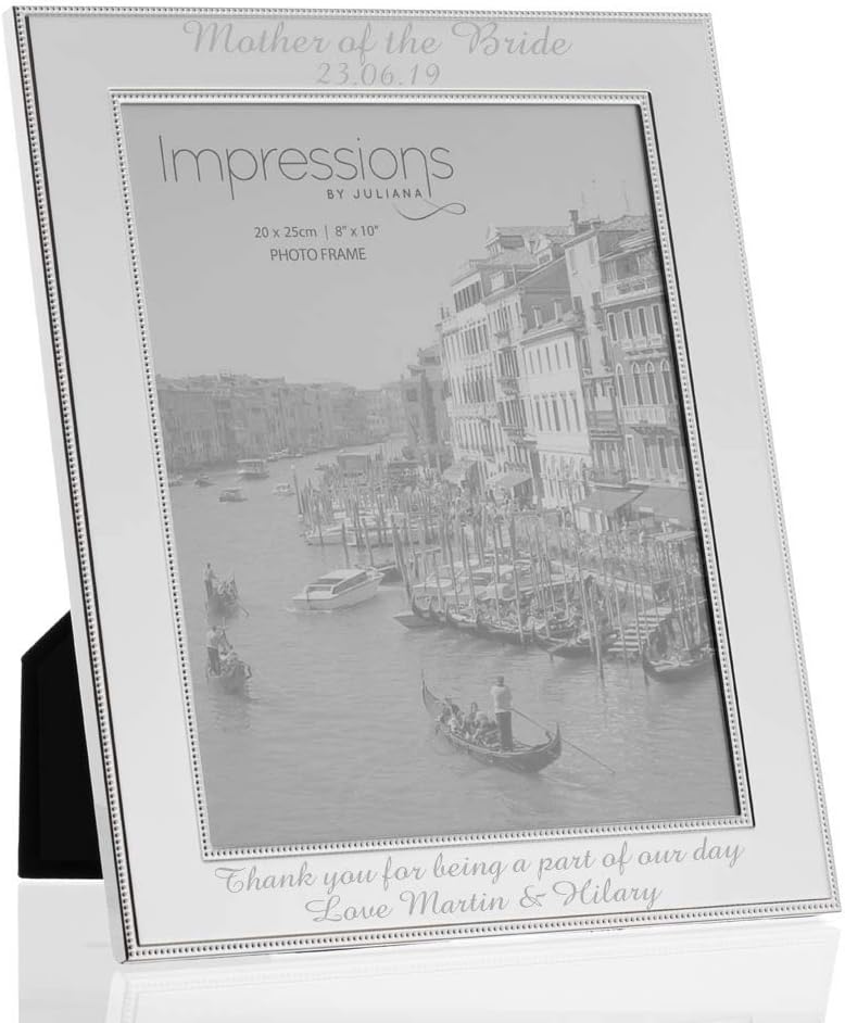 Personalised 8" X 10" Silver Plated Beaded Edge Photo Frame With Stand - Engraved With Your Custom Text