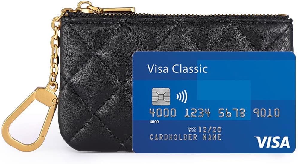 Premium Genuine Full Grain Leather Mini Coin Purse Keychain Pouch Card Holder for Men Women (Black Quilted- AG) - Image 5