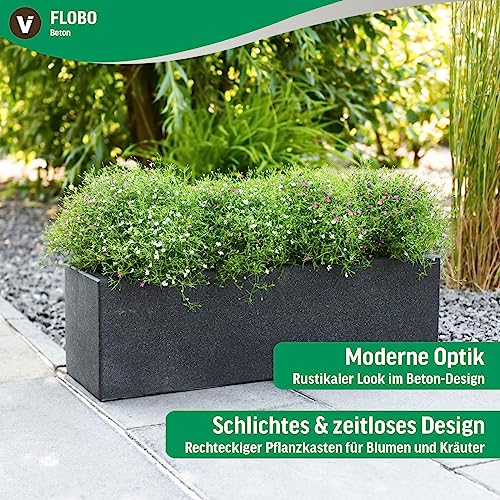 VIVANNO Blumenkasten Balkonkasten Pflanzkasten Beton grau FLOBO - 18x60x18 cm