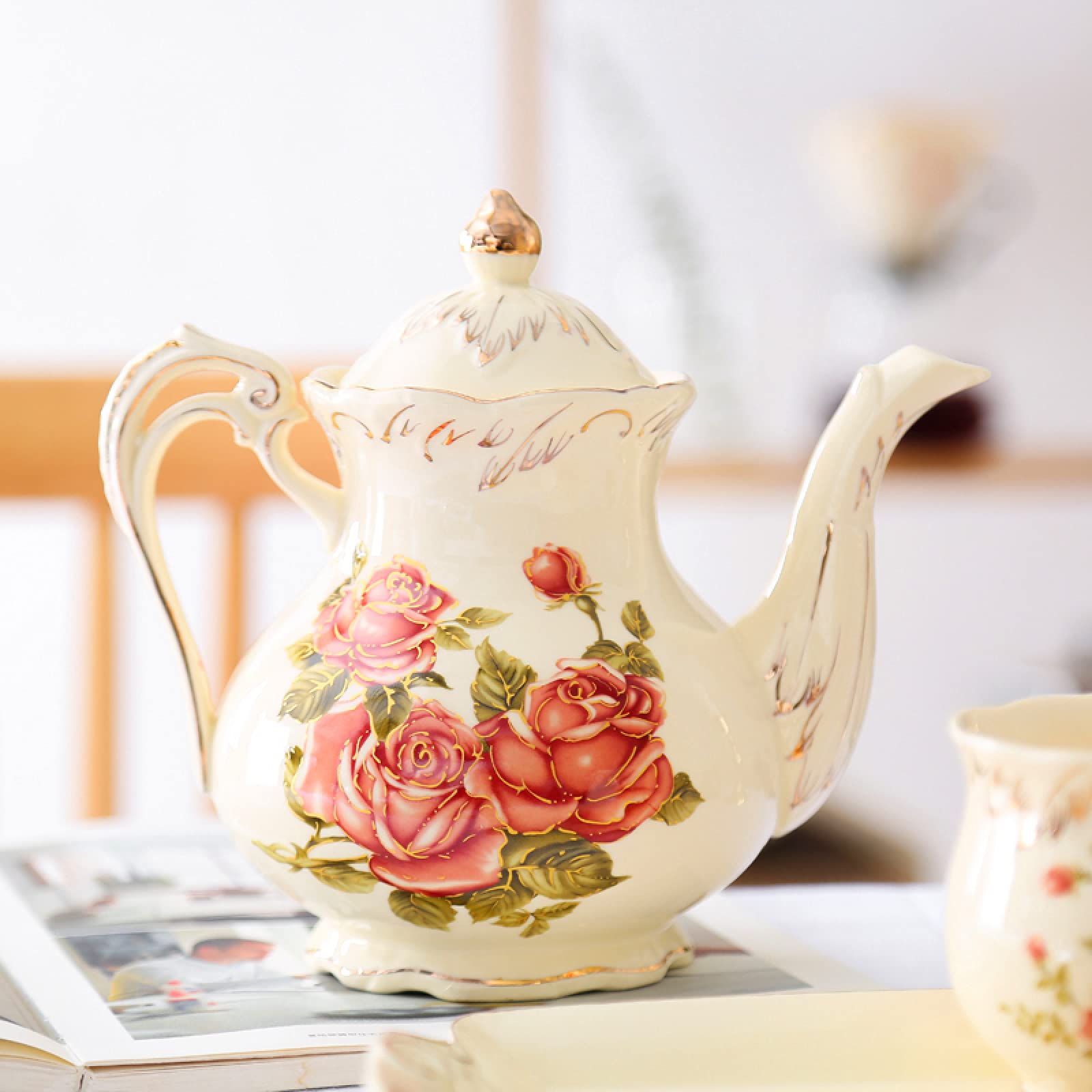 Zestawy Do Herbaty Porcelanowej Dla Dorosłych, Filiżanki Do Kawy Z Czajniczkiem, Zestaw Do Herbaty Popołudniowej Z Pasującymi Łyżeczkami, Ceramiczny Serwis Do Herbaty W K