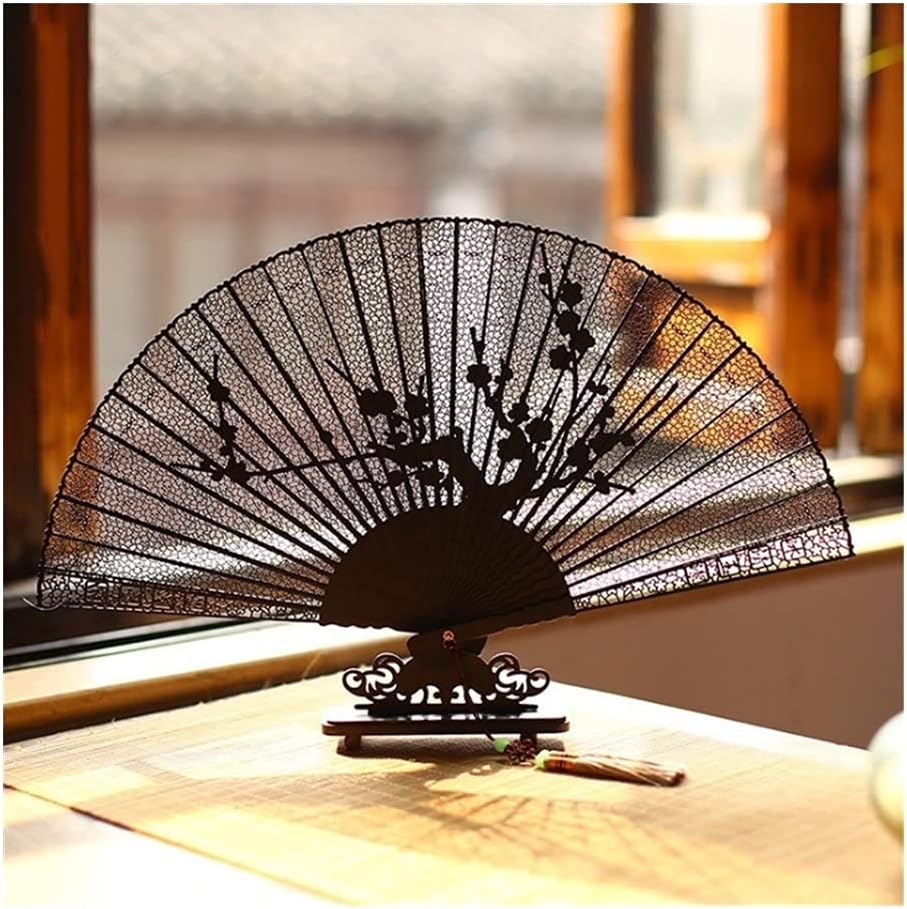 Folding Fan Exquisite Carved Ebony Wooden Folding Fan for Wedding Adults Calligraphy Painting Fine Art Hand Fan Craft Gift Sending Fan (Style 4 23cm) (Style 9 23cm) (Style 4 23cm)