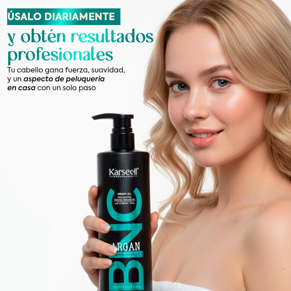 Karseell Acondicionador Profesional Nutritivo Aceite de Argán Vitamina E Hidratante Desenredante Reparador Suavidad Brillo Antifrizz Cabello Seco Dañado Teñido sin Siliconas ni Parabenos Uso Diario