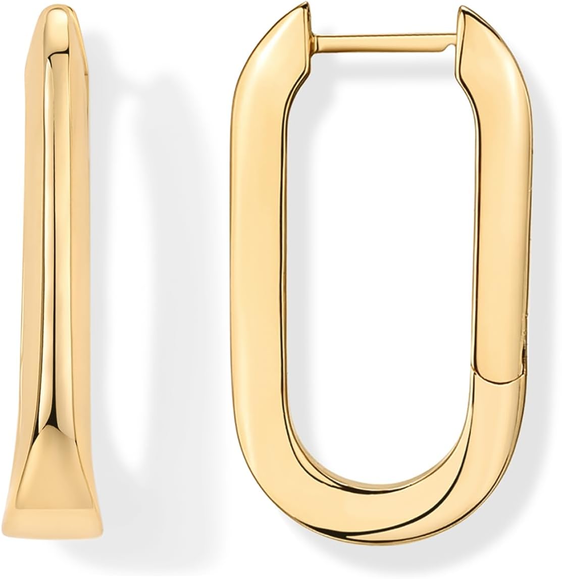 PAVOI 14K Gold Plated Sterling Silver Posts U-Shaped Link Hoop Earrings for Women | Lightweight Long Huggies Earrings