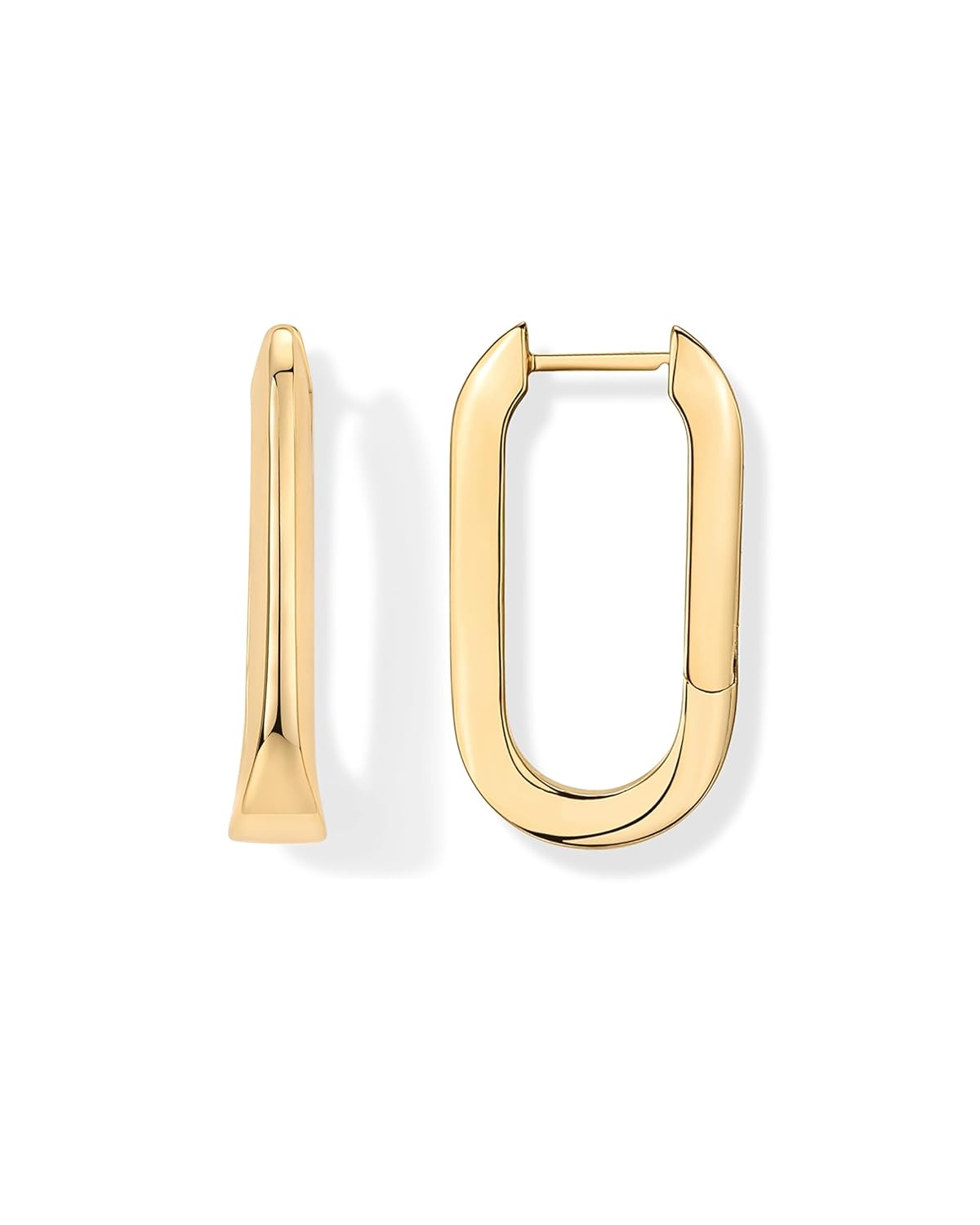 PAVOI 14K Gold Plated 925 Sterling Silver Posts Geometric Hoop Earrings for Women Trendy Geo Long Oval U-Shaped
