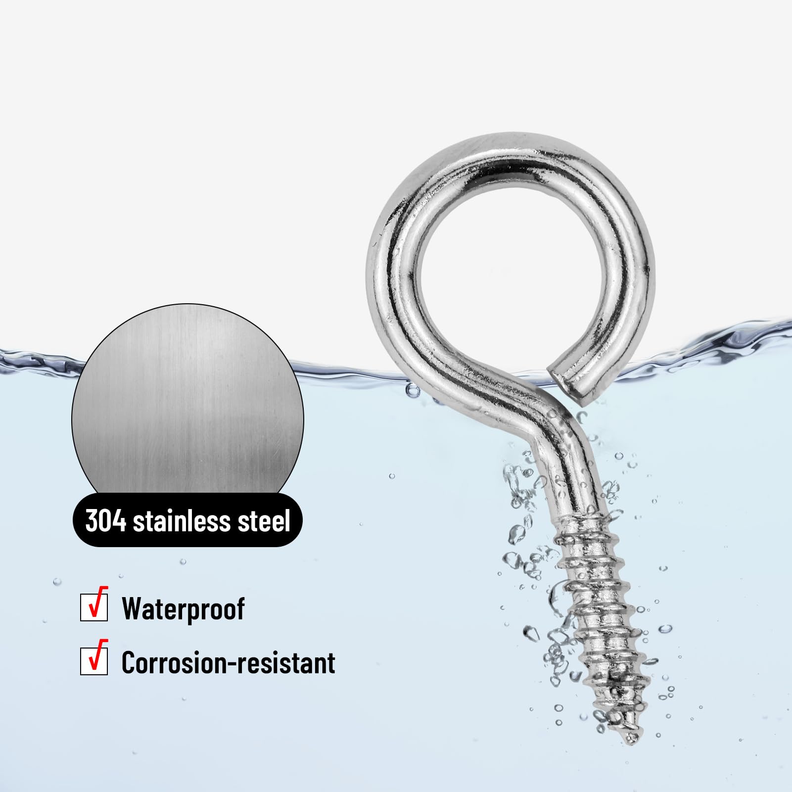 45 viti per occhi, occhielli a vite, in acciaio inox, gancio a occhiello con filettatura, gancio a vite, per fai da te in sughero (argento)