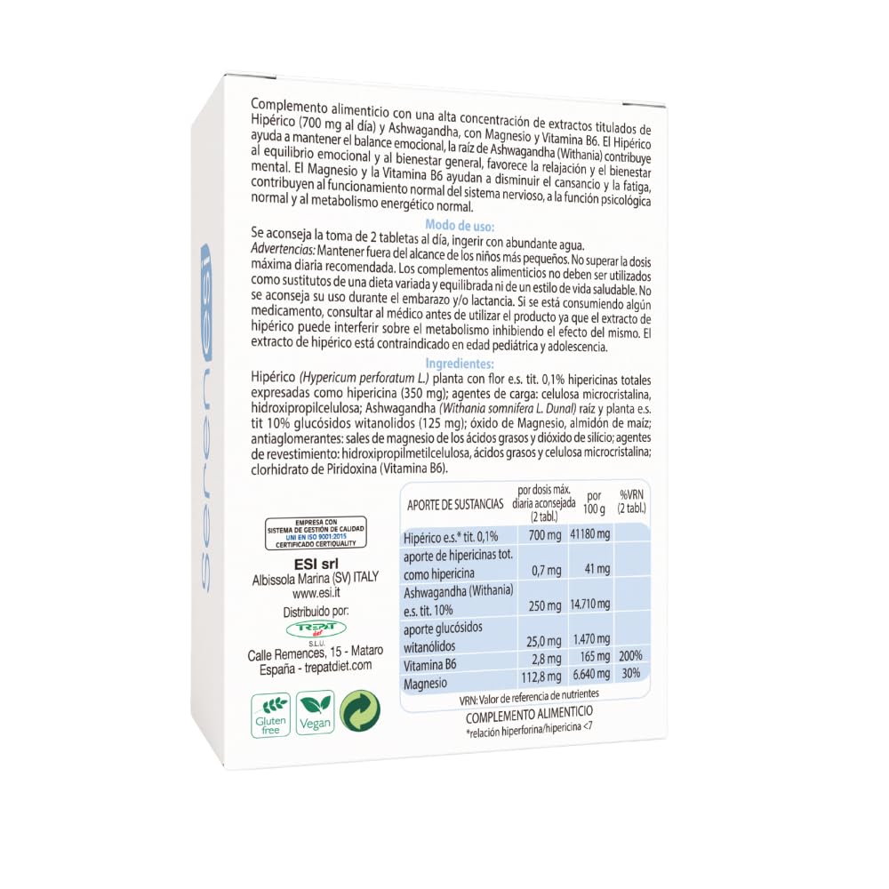ESI Serenesi Forte - Hipérico, Ashwagandha y Magnesio - 60 Comp - Pack 2 | Complemento alimenticio para adultos en formato bote. El magnesio contribuye a la función psicológica normal.