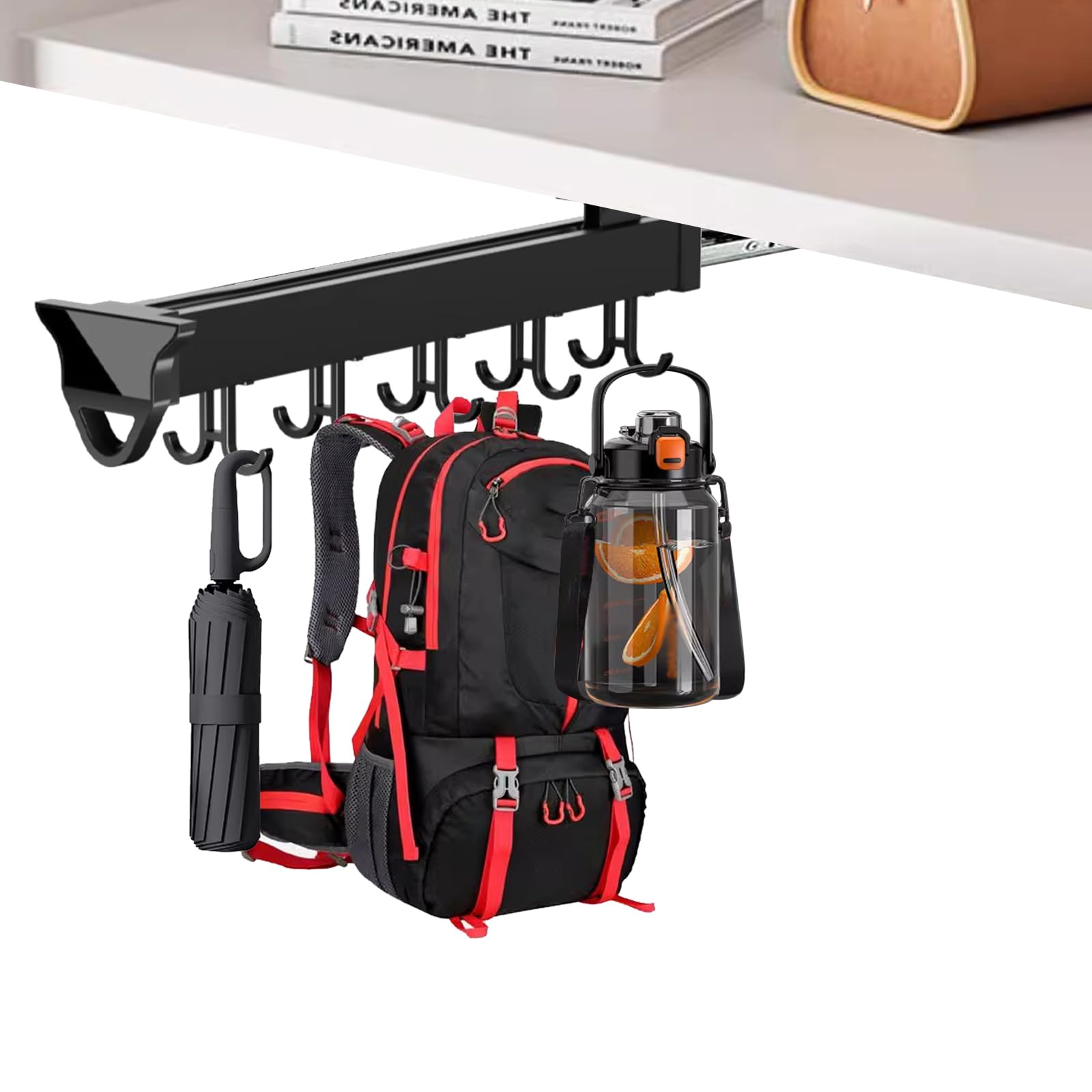 Soporte de pared resistente para escobas con ganchos de utilidad, estante deslizante de almacenamiento para escobas, fregonas, ollas, sartenes y herramientas de jardín (12.2 pulgadas)
