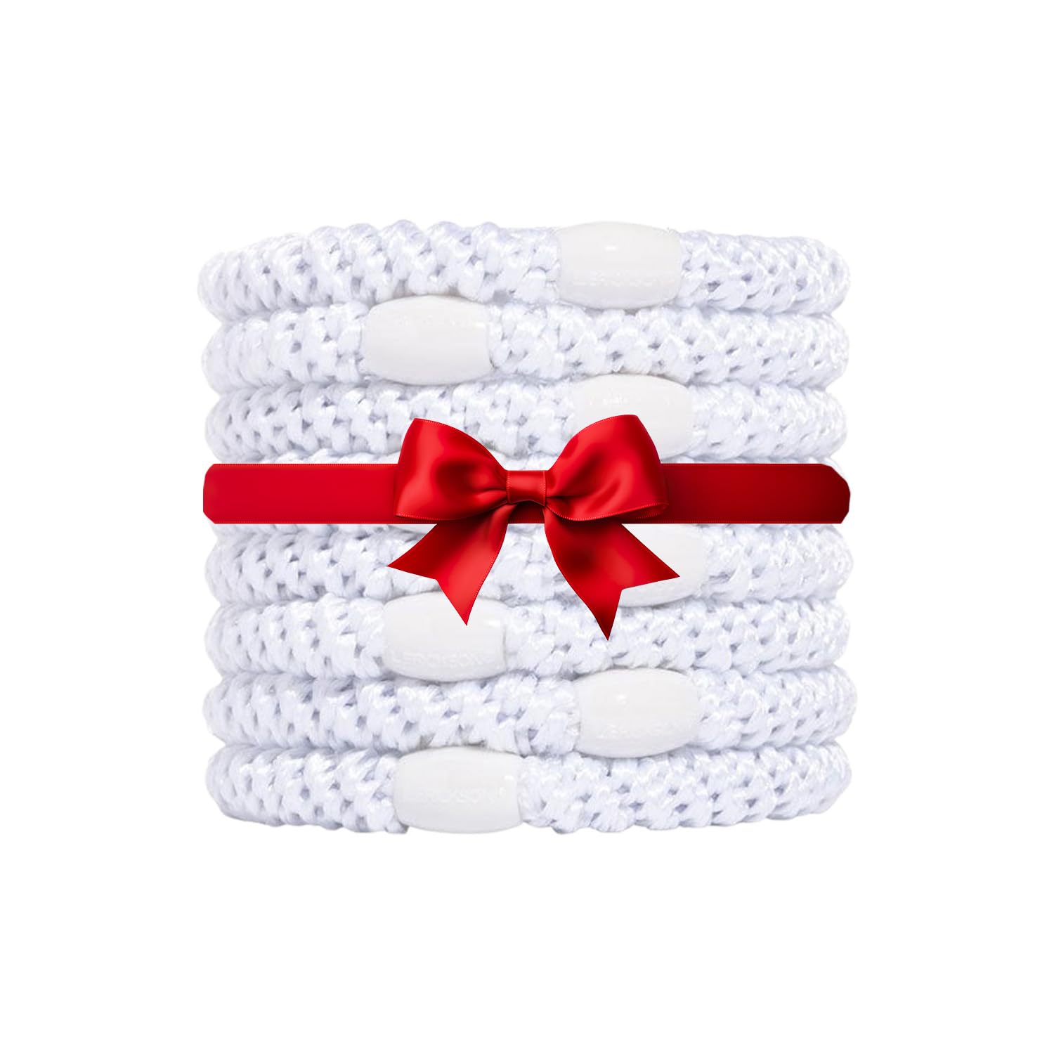 Bright White Hair Ties for Thick Hair, Grab & Go Ponytail Holders, 8 Pack, Thick No-Crease Bands with Strong Hold, Damage-Free Design, Crisp Clean Finish | L. Erickson