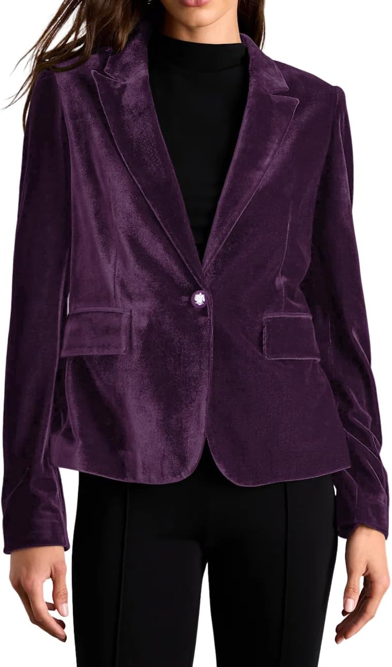 R.Vivimos Velvet Blazers for Women 2026 Fall Winter Casual Long Sleeve Front Button Warm Jackets Coat with Pockets