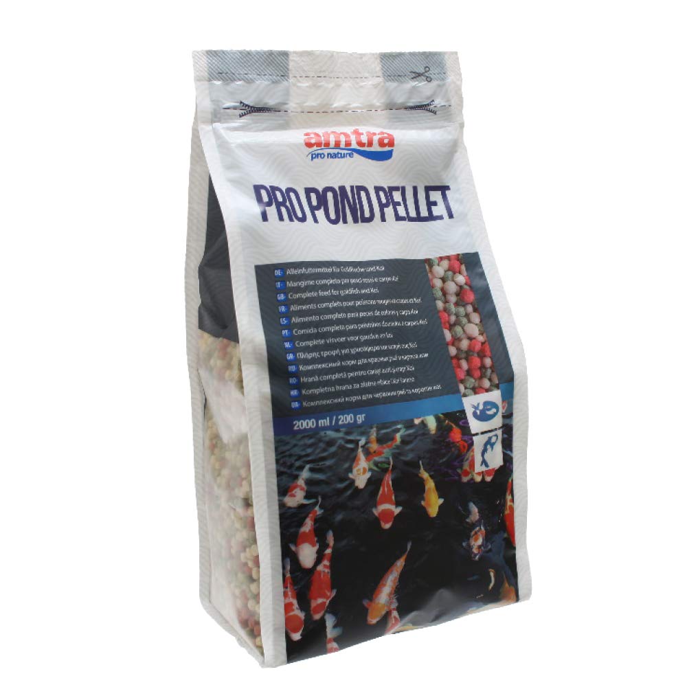 Amtra Pro Pond Pellet - Alimento Para Carpas Koi, Peces Dorados De Acuario De Agua Dulce Y Estanques, En Gránulos Flotantes, Diámetro 4-5 Mm, 2Lt