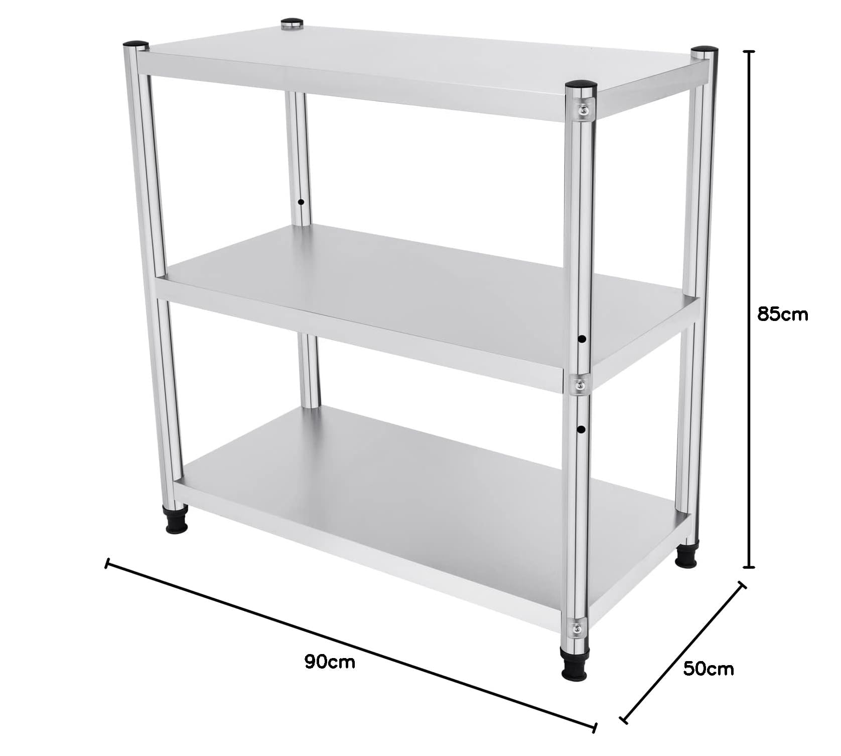 Mesa Acero Inoxidable, 80 x40 x 80 Cm Estantería De Acero Inoxidable, Mesa De Trabajo Acero Inoxidable, 3 baldas, Muebles Cocina Acero Inoxidable para gastronomía, Estante de Carga de 50 kg