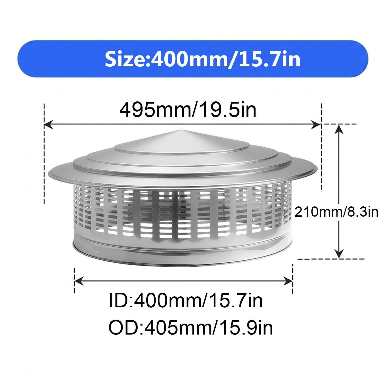 Comignolo in Acciaio Inox per Camino, Cappa Antipioggia per Camino 400 300 250 200 110 100 75mm Copertura per Canna Fumaria, Tubo Della Stufa Topper Cappello Scarico for Esterni(400mm/15.7in)