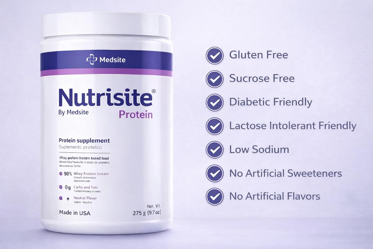 Nutrisite Whey Protein Isolate Powder 90% – Unflavored Protein Powder for Kids and Adults, Zero Carb, Gluten and Sucrose Free, Easy to Mix Daily Nutrition, 9.7 oz