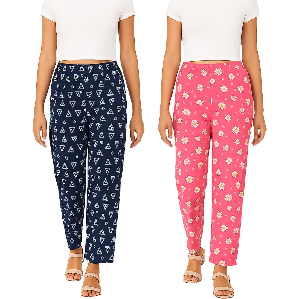 brand flex Women's Cotton Printed Pyjamas/, Lounge Wear, Soft Cotton Night Wear Pajama Pants Womens Night Pants,2 Pack-picture-32
