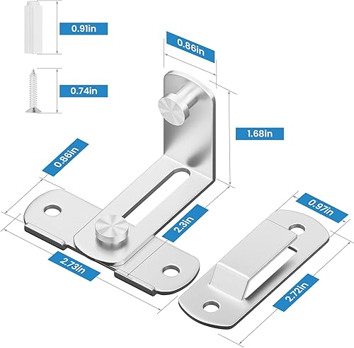 Miniatura 10 de SMARTSTANDARD Cerradura de puerta de granero, pestillo de puerta deslizante de 90 grados, herrajes de acero negro mate, cerradura de puerta de