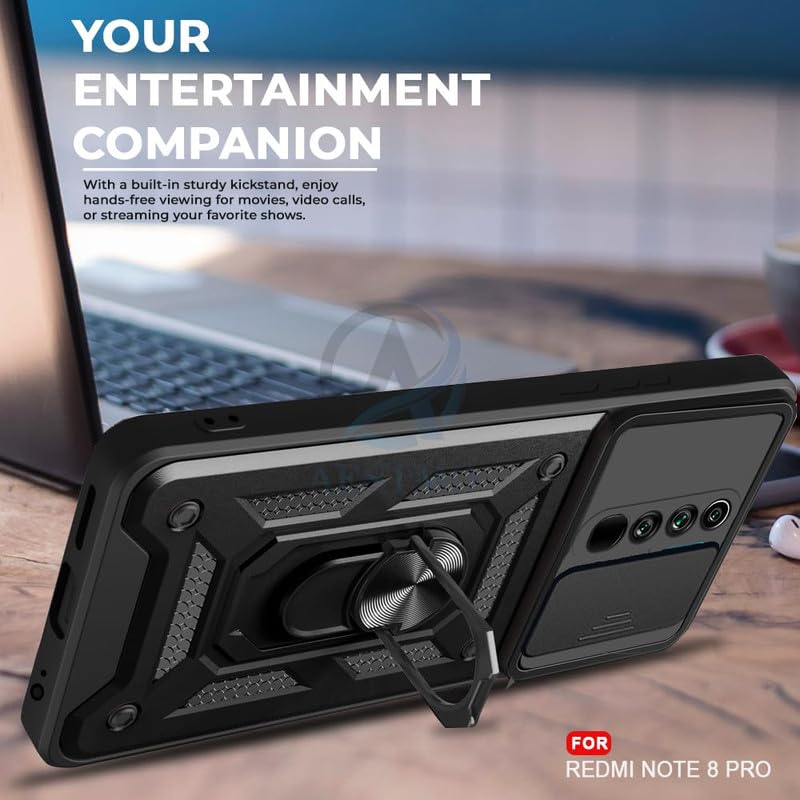 Image of MoreFit Hybrid Shockproof Bumper Defender Cover, Kick Stand Hybrid Desk Stand for Xiaomi Redmi Note 8 Pro - Black Shutter