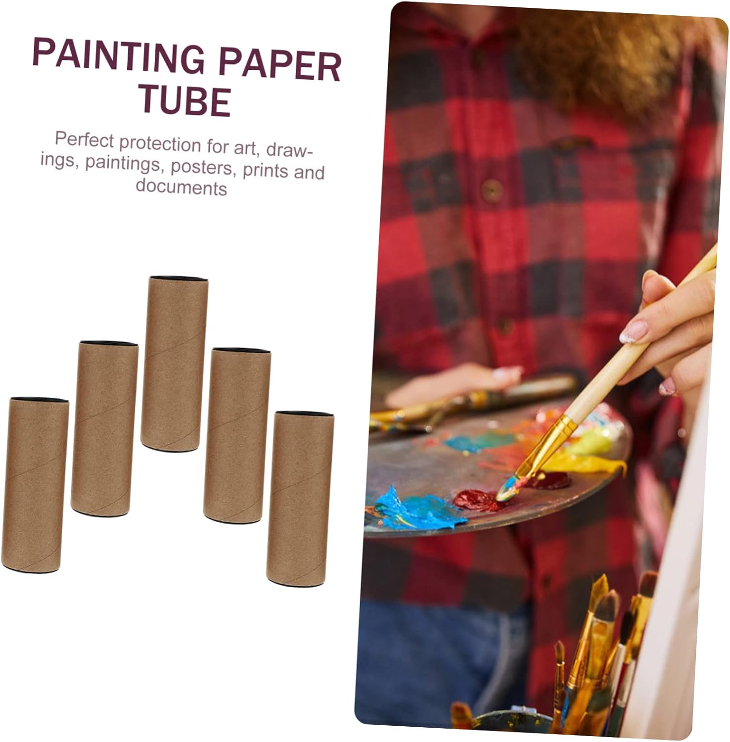 SEWACC 5pcs Poster Tubes Cover Round Packing Paper Tubes for Art Document Storage Height Thickened Cardboard for Secure Transport