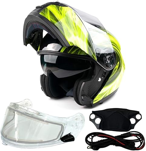 Typhoon TH158 - Casco modular de cara completa con visera doble, para moto de nieve, con protección con calefacción, caja de respiración (breath box)