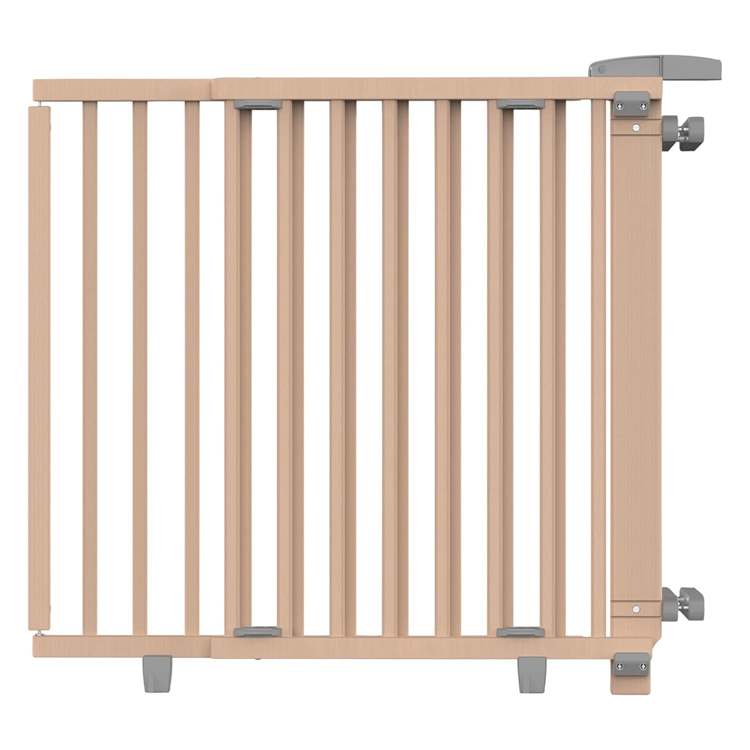 Geuther Treppenschutzgitter Oris | Türschutzgitter zum Anschrauben inkl. 2X Klemmen für Treppengeländer, Breite 95-135 cm | Stabiles Türgitter mit Schwenktür | Kindergitter Holz, Naturbelassen