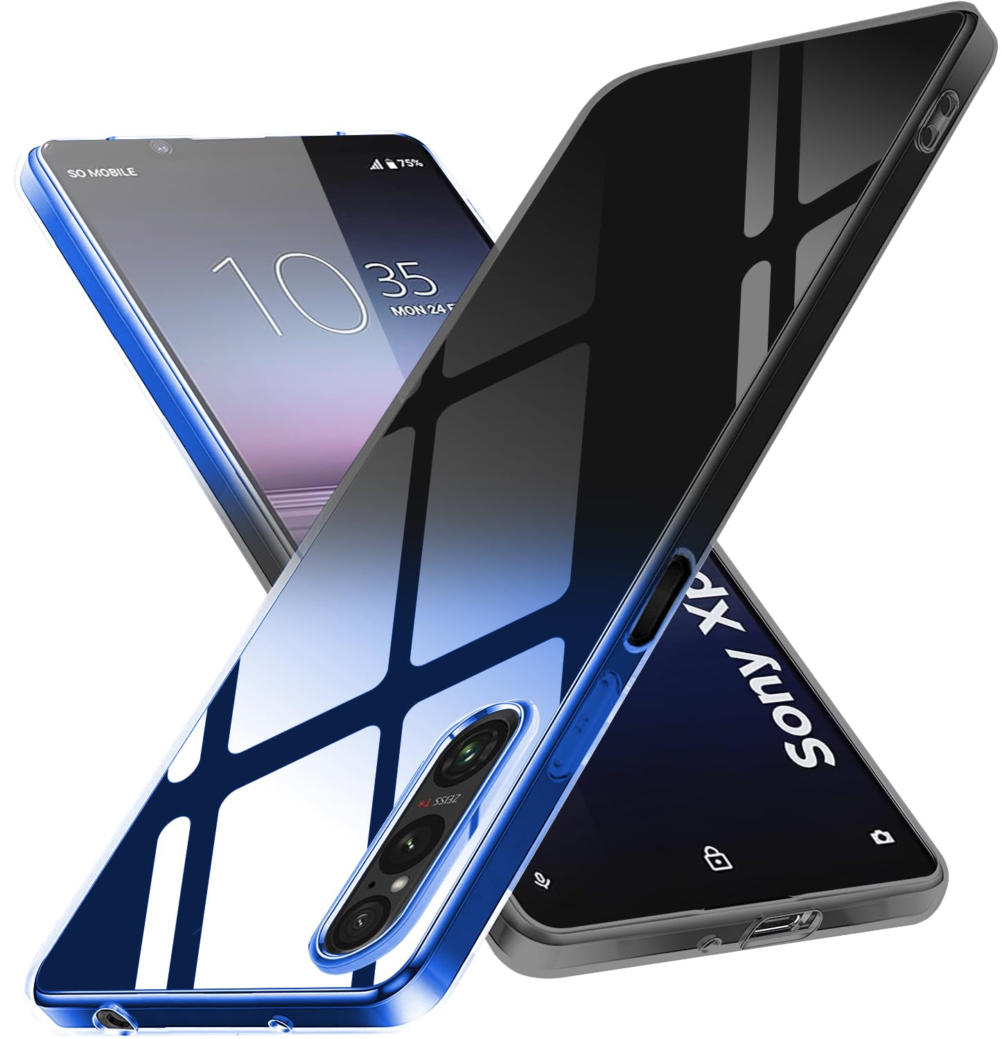 Xperia 1 V ケース クリア 軽量 薄型 TPU 耐衝撃 Xperia1 V SO-51D スマホケース グラデーション色 ケース ワイヤレス充電対応 擦り傷防止 落下防止 ストラップホール付き 人気 ブルーブラック