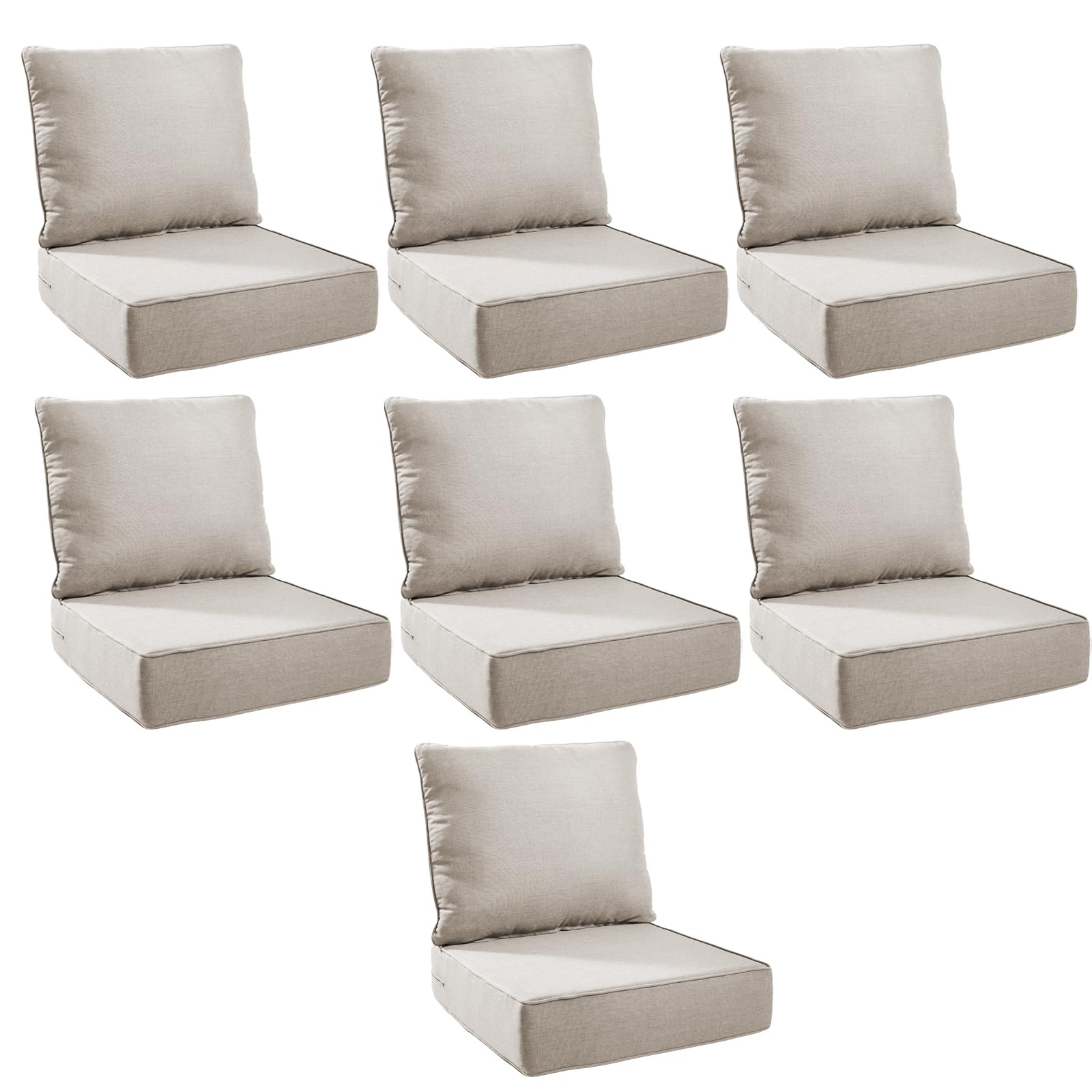 Outdoor Cushion Set for Patio Furniture, UV Resistant, Water Resistant - 6 Inch Thick Foam Garden Cushions– 24x24 Inch Patio Seat Covers for Chair/Sofa/Couch | Beige | 7-Pack |