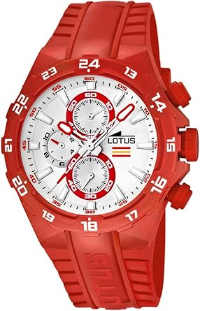 Lotus Champion 15800-2 - Reloj cronógrafo de Cuarzo para Hombre, Correa de plástico Color Rojo (cronómetro, Agujas luminiscentes)